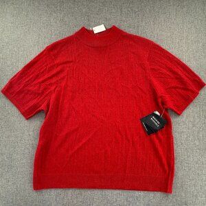 NEW! Sag Harbor Knit Sweater Top Red Xl Sparkle Metallic Short Sleeves Crew Neck